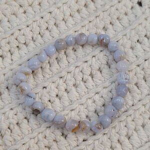 Blue Lace Agate Gemstone Bracelet | 8-12mm Tumbled Crystal Stretch Jewelry